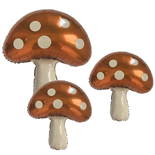 3PCS 31'' Brown Mushroom balloons. Mushroom decor- Alice in Wonderland theme party decoration,...