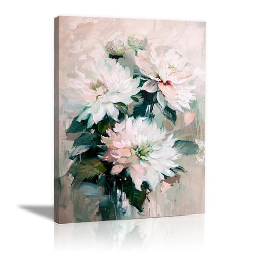 Oeuvre florale abstraite sur toile intissée 60x80cm encadrée pour salon