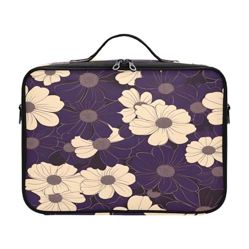 zyrtty Travel Makeup Train Case White Dark Flower Pattern Cosmetic Organizer Portable Storage Bag with Adjustable Dividers for Cosmetics Brushes Toiletry Jewelry Digital Accessories