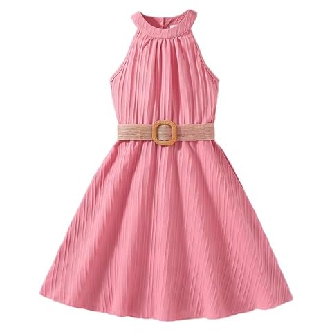 es-uk Girls Pink Summer Dress with Belt Cover