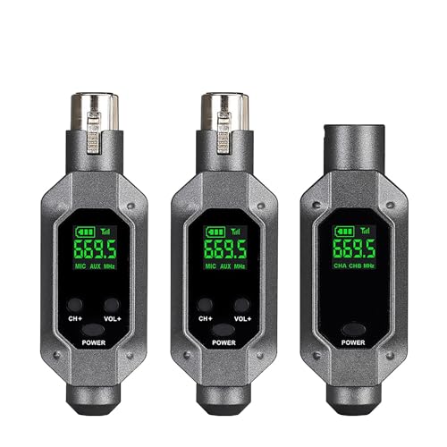 Bloepum Microphone Wireless System Transmitter Receiver 1 with 2 Use for Wired Dynamic Microphone UHF Wireless Adapter Easy Install