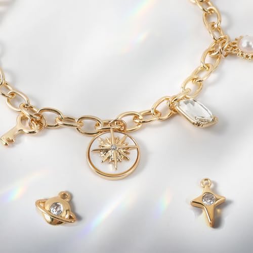 Gold Charm Bracelets for Women Non Tarnish, Gold Stainless Steel Small Charm Chain Link Bracelet Kit, Dangle Bracelets with Charms Chunky Bracelet Ocean Jewelry Women's Link Bangle Y2K Wristlet Gifts4