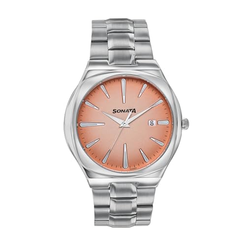 Image of Sonata Festive 2.0 Quartz Analog with Pink Dial Silver Sheet Metal Strap Watch for Men - 77194SM02