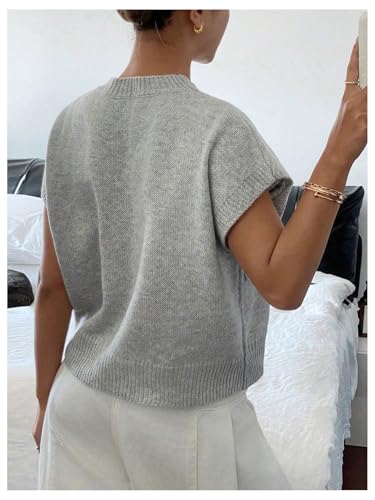 Floerns Women's Flower Floral Knit Dolman Cap Short Sleeve Crew Neck Pullover Sweaters Tops Fall Outfits Loose Fit3