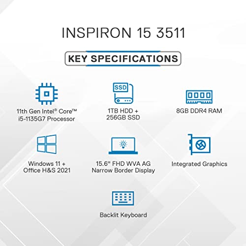 Image of Dell 15 2022 Intel i5-1135G7, 8GB / 1TB + 256GB SSD, Windows 11+MSO 21, 15.6 inches(39.6cm) FHD Display Laptop Computer, Platinum Silver (D560666WIN9S, Inspiron 3511)