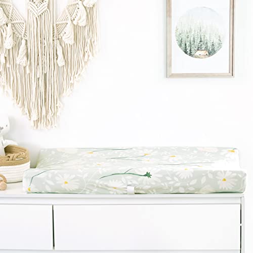 Image of GRSSDER Stretch Ultra Soft Jersey Knit Changing Pad Cover Set 2 Pack, Change Table Pad Covers Fit 32 inch /34 inch x 16 inch Pads Safe and Snug, Pretty Watercolor Daisy Flowers for Baby Girls