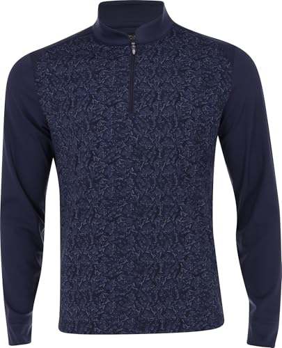 Greg Norman Shiver Shark Print Warp-Knit 1/4 Zip Navy Outerwear Men L