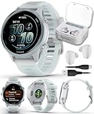 Garmin Forerunner 570 42mm Advanced GPS Running & Triathlon Smartwatch AMOLED Display Training & Recovery Cloud Blue Aluminum w/Translucent Whitestone/Cloud Blue Band w/Wearable4U White EarBuds Bundle