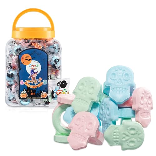 45 Sugar Skull Candy Rings, Novelty Halloween Candy, Day of the Dead Skeleton Ring Lollipops, Individually Wrapped, Bulk Tub (Pack of 45)