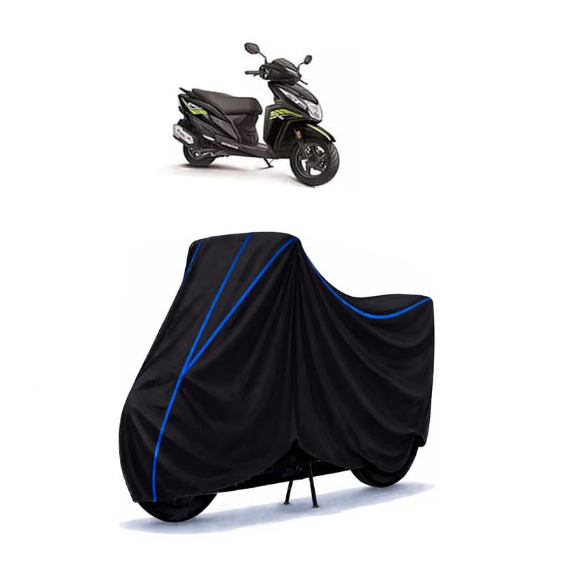 Image of Scooty Cover Water Resistant for Dio 125 Standard | Universal Scooter & Bike Cover | Heavy Duty UV Dust, Rain & Scratch Protection | Elastic Fit All Weather Indoor Outdoor | Black with Blue Piping