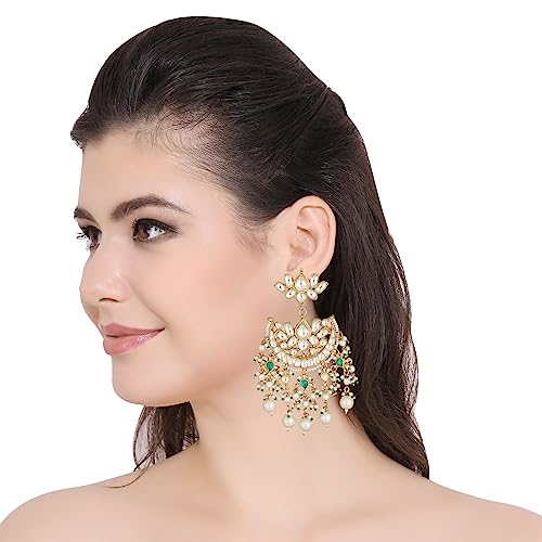 Auraa Trends 22KT Gold Plated kundan Traditional Handcrafted Stones Green Earring Set For women and girls AT-107 - Image 2