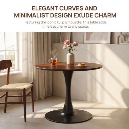 Trygoal Small Round Dining Table 32" Tulip Table for Living Room, Walnut by Trygoal - Used condition - Image 7