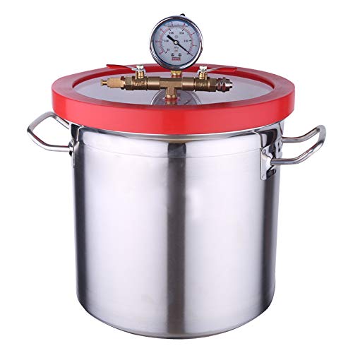 HNZXIB 5 Gallon Vacuum Chamber Stainless Steel Barrel Transparent Lid with Vacuum Gauge for Solution Degassing Lab Equipment