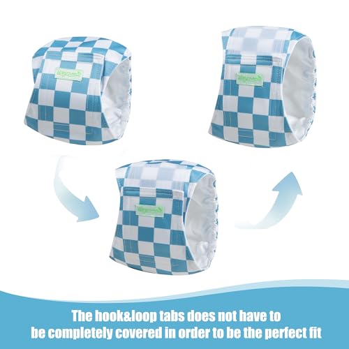 Image of wegreeco Small Dog Diapers Male,Reusable Belly Bands for Male Dogs,Washable Doggie Puppy Male Diapers Wraps,Medium Large Size (5 Pack Large, Blue Coffee Checkerboard)