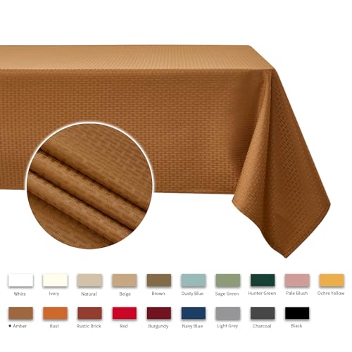 Image of maxmill Fall Tablecloth Stain Resistant Waterproof Wrinkle Resistant Spillproof Soft Weaved Pattern Table Cloth for Dining Room Harvest Thanksgiving Parties, Rectangle 70 x 108 Inch, Amber