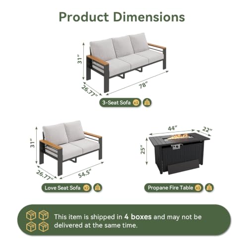 Image of Aoxun Patio Furniture Set, Aluminum Patio Set with Fire Pit Table and 5 inch Thicken & Washable Cushion, Waterproof Outdoor Furniture, Outdoor Couch Sectional for Backyard (LS-7 Seats /F, Grey)