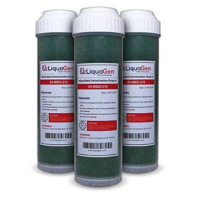 LiquaGen - 3 Pack Refillable Drop In Deionization (DI) Filters for RO/DI Aquarium Applications - 10" | 0 TDS/PPM Water | Saltwater & Freshwater Use | Filter for Fish Tanks, Aquariums, Coral Reefs, etc