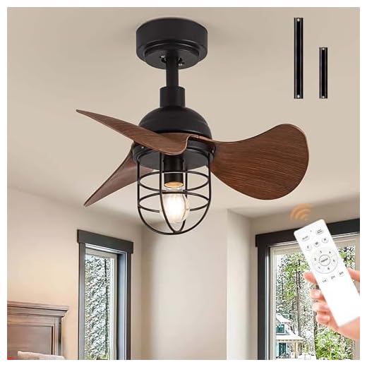 Vintage Ventilador De Techo Pequeño Con Luz, Lámpara Rústica Y Mando A Distancia, E27, Silencioso 6 Velocidades, Reversible DC Motor (Color Madera)