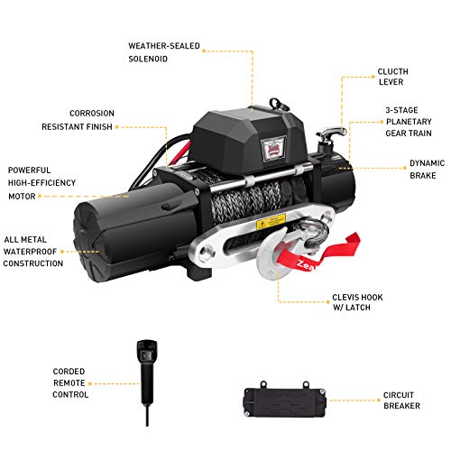 ZEAK 12000lb. Electric Truck Winch Synthetic Rope, Waterproof Off Road, for Truck SUV, with Wirless Remote - Thumbnail 2