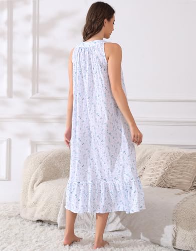 Image of 100% Cotton Nightgowns for Women Soft Ladies Gowns Sleepwear Long Sleeveless Nightgown