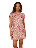 Adrianna Papell Women's Beaded Trapeze Dress, Rosegold/Hot Pink