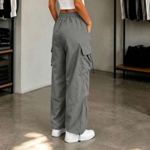 Women's Cargo Pants Drawstring Waist Wide Leg Utility Work Trousers - image 3