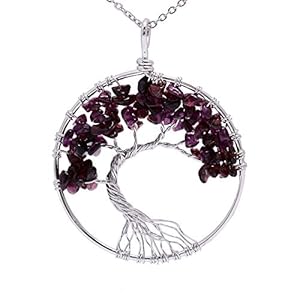 sedmart Tree of Life Pendant Amethyst Rose Crystal Necklace Gemstone Chakra Jewelry