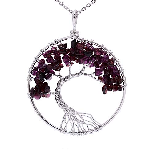 sedmart Tree of Life Pendant Amethyst Rose Crystal Necklace Gemstone Chakra Jewelry