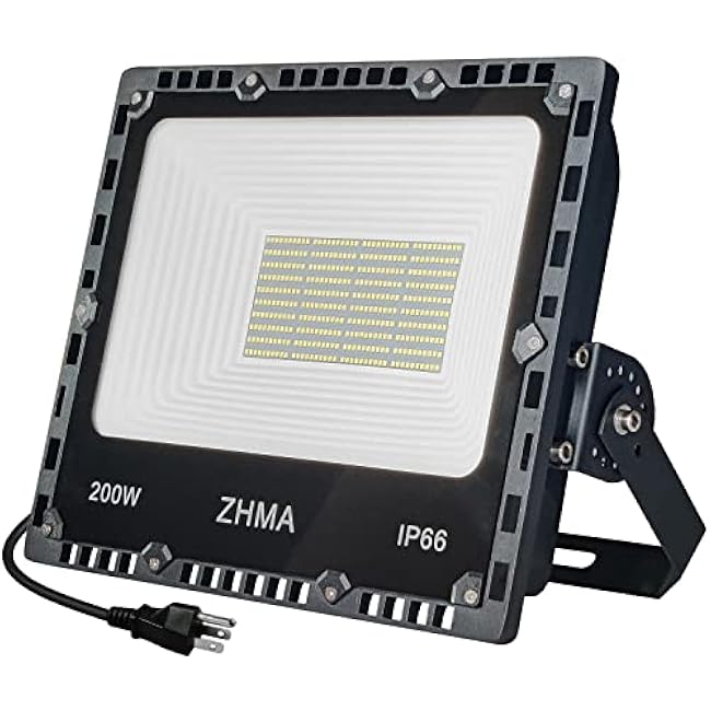 200W LED Flood Light Outdoor, 20000lm Super Bright Work Lights, IP66 Waterproof Security Light with Plug & Switch, 6500K White Spotlight for Garden, Yard, Garage, Basketball Court Lighting