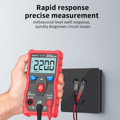 Image of ZOYI ZT-S6+ Digital Multimeter, 6000 Counts True RMS, Auto-Identify Measures AC /DC Voltage, Resistance, Capacitance, Continuity and Diode with Non-Contact Voltage Function-Red