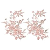 HOBBIESAY 2 apliques de tela de encaje dorado con flores en 3D, apliques de tela...