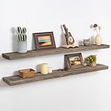 FLYJOE 48 Inch Fireplace Mantel Shelf - 8 Inch Deep Rustic Solid Reclaimed Wood Floating Shelf, Wall Mounted Farmhouse Display Shelf with Invisible Heavy Duty Metal Bracket, Set of 2, Cement Grey