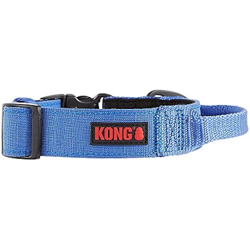 KONG Ultra Durable Padded Comfort Handle Dog Collar (Large, Blue)