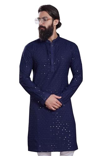 Image of DIVISIVE Men's Sequince Embroidered Cotton Blend Only Slim Fit Kurta
