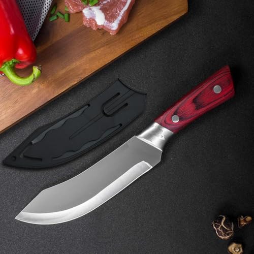 Image of ECOBSY Heavy Duty Chef Knife with Cover,High Carbon Steel Butcher Cleaver,Kitchen Chef Knives Meat,Bone,Fish and Vegetables |Professional Kitchen Cleaver for Slicing & Chopping