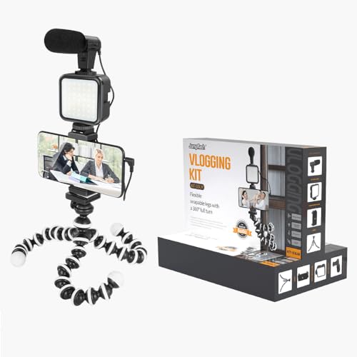Kit Gravação Vlogger Jumpflash 03LM com Microfone, LED, Tripé Gorila e Controle para Smartphone