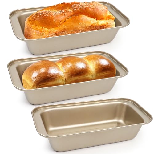 ROTKUSZ Pack de 3 Moldes Para Pan, 25.4 * 13 * 5.8CM, Molde para Pan de Acero al Carbono Antiadherente, Rectangular Molde Horno Antiadherente, Ideales para Hornear