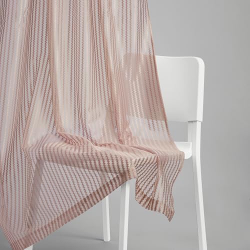 Image of haus & kinder Jacquard Sheer Window Curtains 5 Feet Long Pack of 2 Window Curtains, 5 Feet Curtains for Window, (Abstract Geometric Design, Desset Blush Ice Blue, 114x152cm)