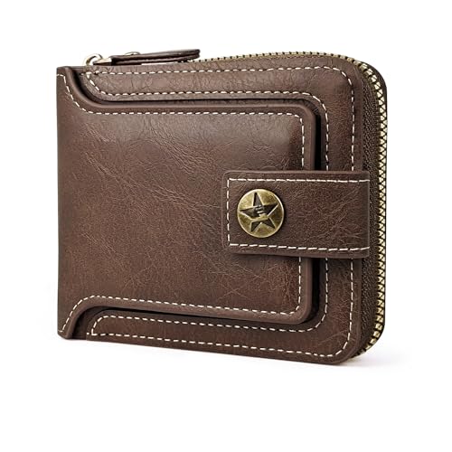AdiStylinno Portefeuille Homme, Vintage PU Cuir Porte Carte Homme Grande Capacité Porte Monnaie avec 8 Emplacements pour Cartes Fermeture éclair