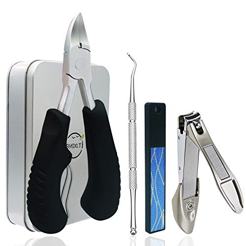 Thick Toenail Clippers Large Nail Clippers for Ingrown & Thick & Professional Podiatrist Toenail Clippers Kits Stainless Steel Big Toenail Clippers with Rubber Handle for Family, Seniors (Black)