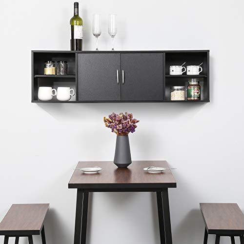 FITUEYES Wall Mounted Desk Hutch with Door, Modern Floating Console Media Cabinet,HT310401WB