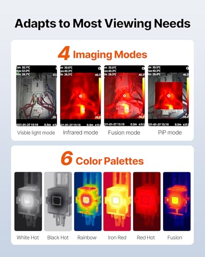 Image of VEVOR Thermal Camera, TISR Super Resolution 240x180, Thermal Imaging Camera with 2MP Visual Camera, 96x96 IR Resolution, 25HZ Refresh Rate, -4F to 1022F, 4 Image Modes & 6 Color Palettes