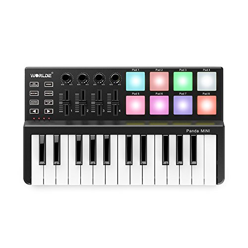 MIDI コントローラー、MINI 25 キー超ポータブル USB MIDI キーボード コントローラー 8 つのカラフルなバックライト付きトリガー パッド