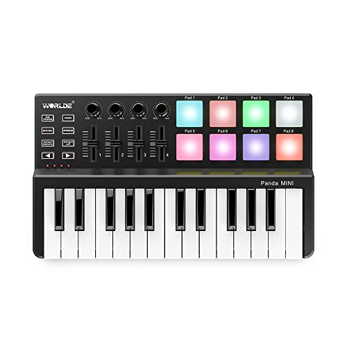 Fesjoy Controlador MIDI USB Panda MINI Controlador de teclado MIDI USB ultraportátil de 25 teclas 8 almohadillas de disparo retroiluminadas de colores