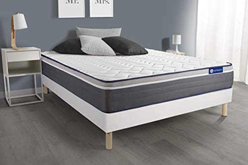 Actisom Ensemble Matelas ACTIFLEX Plus 200x200 Ressorts ensachés+Mémoire de Forme Maxi épaisseur 7zones Confort + sommier KIT Blanc - Epaisseur : 26 cm - Confort : Très Ferme Cover