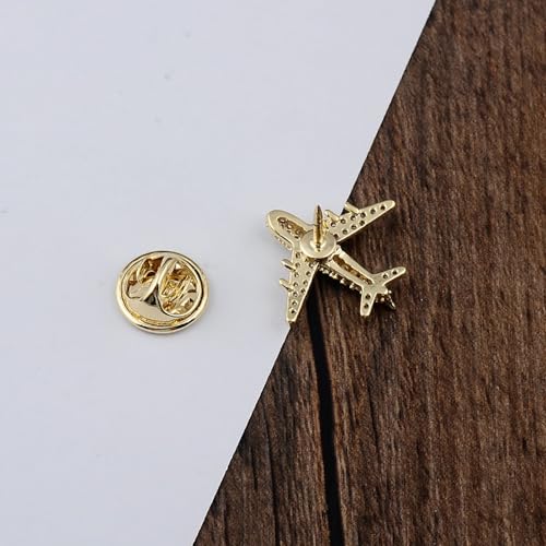Image of Cute Airplane Collar Brooch Pin Crystal Cubic Zirconia Aircraft Plane Tie Pins Coat Jackets Hat Suit Accessories Brooches Pins Dainty Jewelry Gifts for Women Men Girls