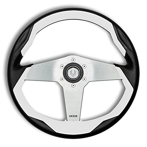 MODZ Zilker Golf Cart Steering Wheel with Adapter - Fits All EZGO Models - White and Silver