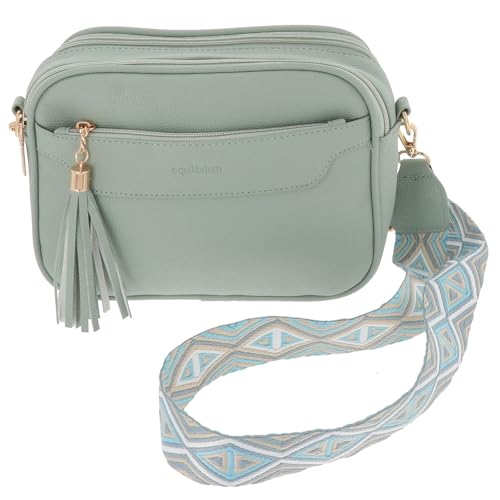 equilibrium Sage Green Crossbody Bag with Front Pocket, Adjustable Strap and Tassel Detail