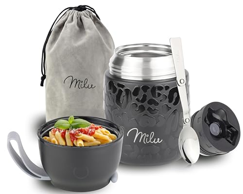 Image of Milu Thermo Food Thermo 450 ml Stainless Steel Thermal Container, Vacuum Insulated for Hot and Cold Foods (Black Leopard, 450 ml)