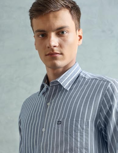 Image of Arrow Striped Slim Fit Mens Casual Shirts - 100% Cotton, Breathable & Comfortable, Full Sleeves Shirts for Men